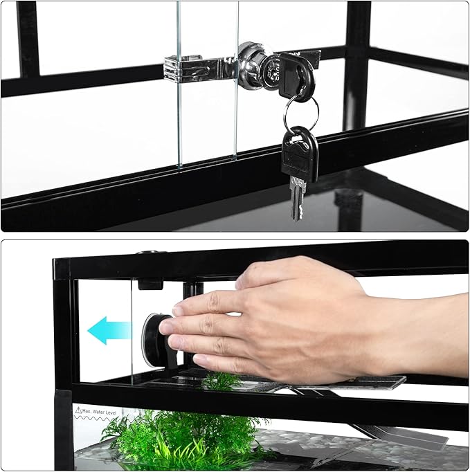 REPTIZOO 18 Gallon Turtle Tank Aquarium, 30"×12"×12" Tortoise Habitat Water-Land Ecological Turtle Tank with Drainage System Aquatic Aquarium