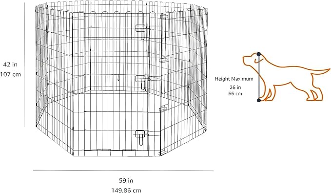 Amazon Basics Foldable Octagonal Metal Exercise Dog Playpen - Indoor/Outdoor, Single Door, Large (8 Panels, 24 x 42), Easy to assemble and store, 42" - Large, Black