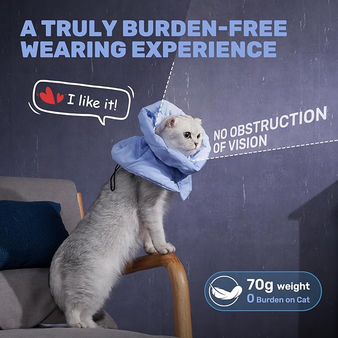 Adjustable Cat Recovery Cone Collar, Lightweight Soft Cat E-Collar Alternative After Spay, Waterproof Comfy Collars to Stop Licking Wound After Surgery, Protective Cone for Kittens/Puppies