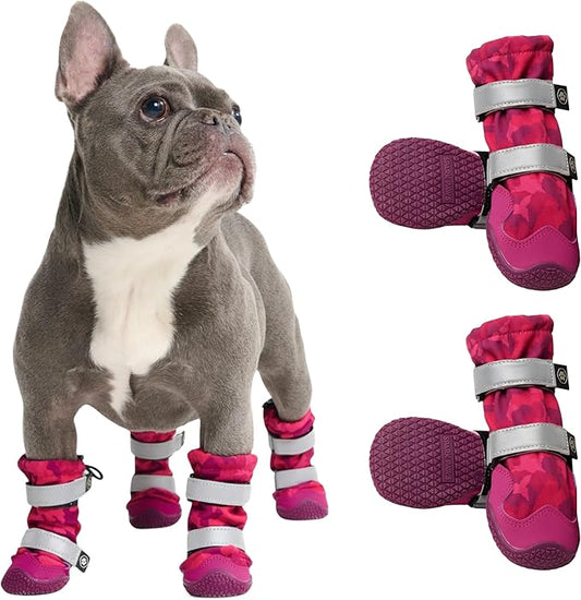 Spark Paws Dog Shoes, Waterproof Dog Boots for Medium to Large Dogs, Non Slip, Breathable Dog Booties and Paw Protectors - 4PCS Doggie Hiking Boots with Reflective Straps, Pink Camo, Size 1