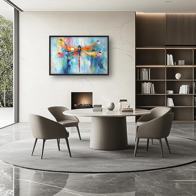 Extra Large Abstract Dragonfly Framed Wall Art for Living Room,Oversized Colorful Dragonfly Pictures Wall Decor,Teal Canvas Print Painting Modern Artwork Bedroom Office Bathroom 36L" x 24W"