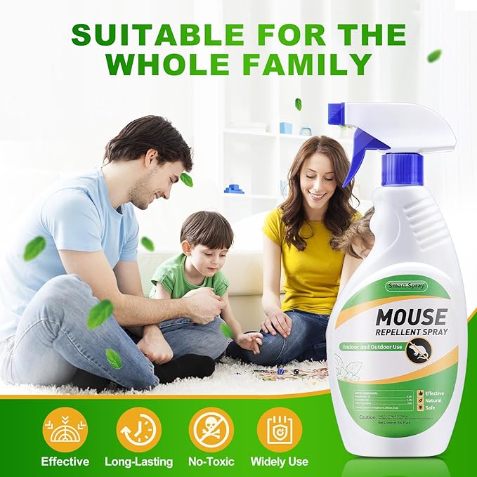 Mouse and Insect Repellent Spray 16 OZ * 2, Peppermint Oil Rodent and Insect Repellent Spray for Rodent and Mouse, Safe for Indoor, Outdoor, and Car Engines