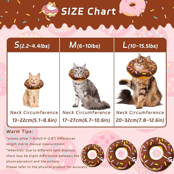 Cat Cone Collar Soft, Adjustable Cat Recovery Collar for Small Medium Large Cats, Cute Donut E Collar After Surgery, Cone for Cats to Stop Licking Kitten Cones (Donut Brown, Medium)