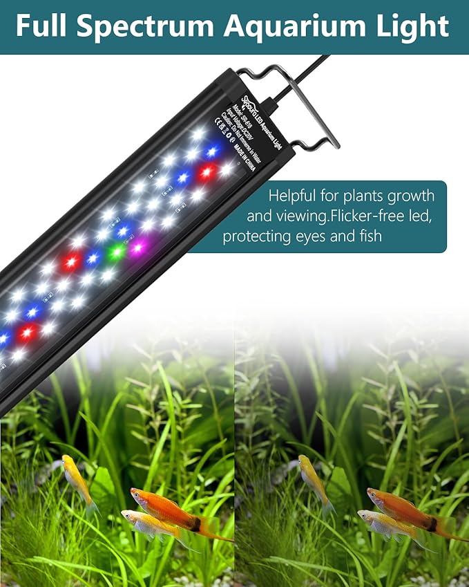 Led Aquarium Light for Plants-Full Spectrum Fish Tank Light with Timer Auto On/Off, 36-42 Inch, Adjustable Brightness, White Blue Red Green Pink LEDs with Extendable Brackets for Freshwater