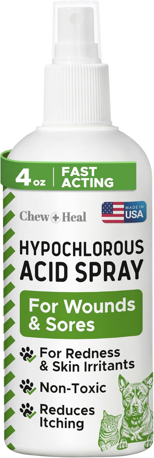 Hypochlorous Acid Spray for Dogs – 4oz Dog Wound Spray for Cuts, Burns, Sores, Abrasions, and More – Non Toxic and Chemical Free HOCI Wound Care – Made in The USA