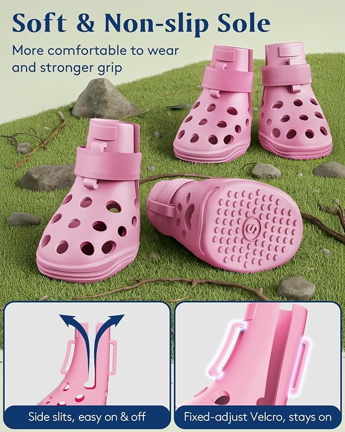 Dog Shoes for Hot Pavement, Breathable Dog Boots Paw Protectors with Adjustable Straps & Non-Slip Sole, Easy On & Off, Waterproof, Easy-Cleaning (Pink, M)