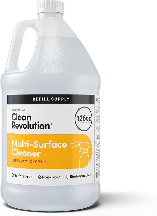 Clean Revolution Multi Surface Cleaner Refill Supply, Non-Toxic, Eco-Friendly & Plant-Based, Ready to Use, Dreamy Citrus, 128 Fl Oz (1 Gallon)