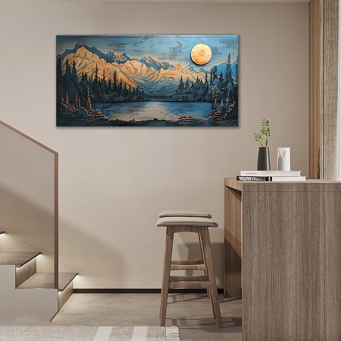 Extra Large Wall Art Mountain Forest Canvas Living Room Cabin Country Pictures Framed Prints Oversize Wall Decor Big Painting Artwork for Bedroom Dining Office Home 60"x30"