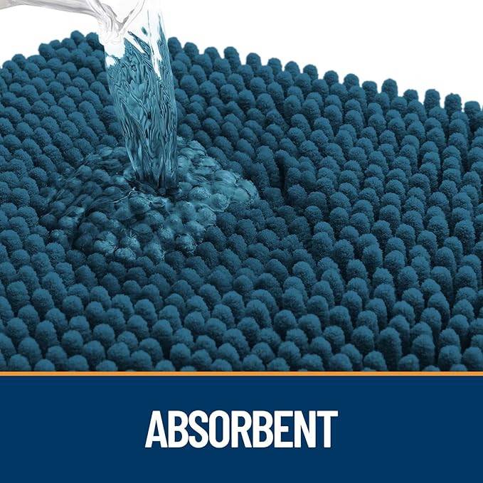 OLANLY Dog Door Mat Set 4-Piece 24x16, Absorbs Moisture and Dirt, Absorbent Non-Slip Washable Doormat, Quick Dry Chenille Mud Mat for Dogs, Entry Indoor Entryway Carpet for Inside Floor, Atlantic Blue