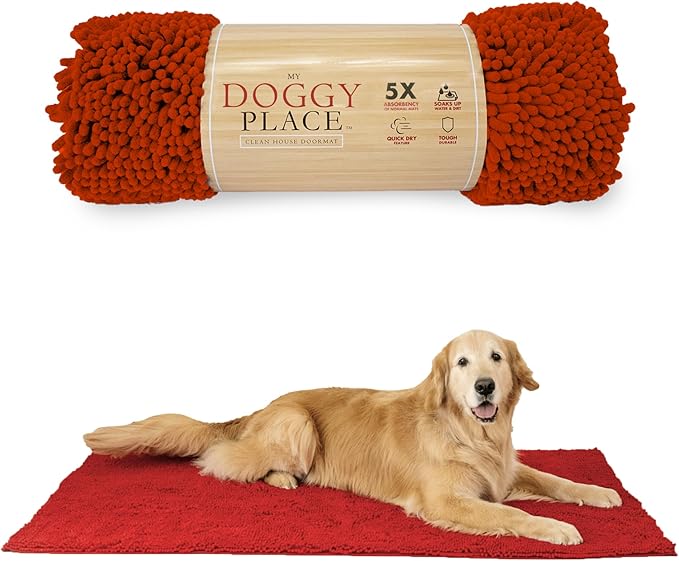My Doggy Place Microfiber Dog Mat for Muddy Paws, 60" x 36" Red - Non-Slip, Absorbent and Quick-Drying Dog Paw Cleaning Mat, Washer and Dryer Safe - X-Large/Runner