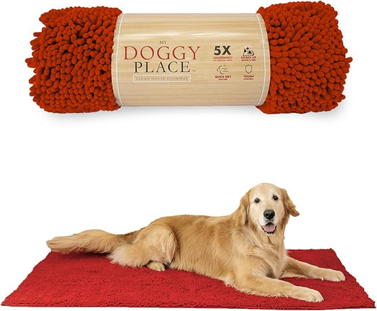 My Doggy Place Microfiber Dog Mat for Muddy Paws, 60" x 36" Red - Non-Slip, Absorbent and Quick-Drying Dog Paw Cleaning Mat, Washer and Dryer Safe - X-Large/Runner