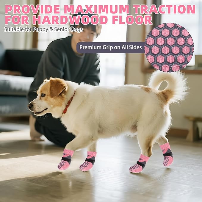KOOLTAIL Dog Socks for Hot Pavement, Summer Breathable Dog Socks to Prevent Licking Paws, Non Slip Pet Boots & Paw Protectors for Hardwood Floor,Grippy Shoes for Small Medium Large Senior Dogs,Pink XS