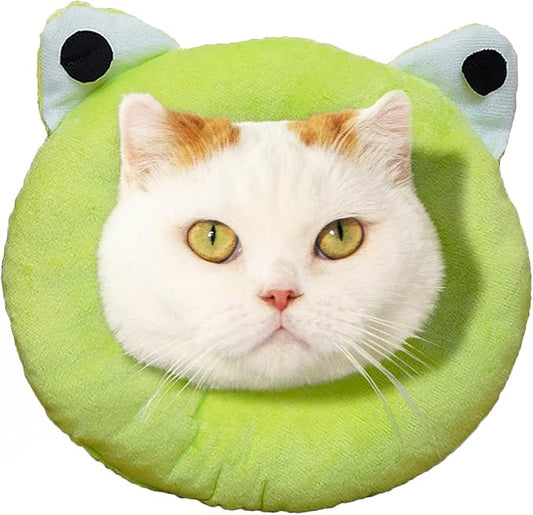 Adjustable Cat Recovery Collar Soft,Cute Pet E-Collar Neck Cone After Surgery Wound Healing Protective Cone Fit for Kitties, Small Dogs(ELC05-frog-s)
