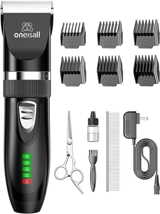oneisall Quiet Cat Clippers for Matted & Long Hair, 2-Speed Cordless Pet Shaver Grooming Kit for Cats, Small Dogs & Animals (Black)