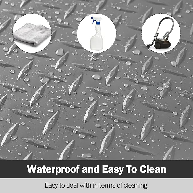 Nisorpa Garage Floor Rubber Mat,4Ft x 8.2Ft Rubber Flooring Rolls,1/8 Inch Thick Heavy Duty Diamond Plate Rubber Garage Floor Covering Waterproof Park