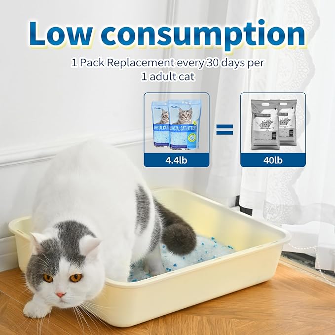 Made4Pets Cat Litter Crystals, Non Clumping Cat Litter Odor Control Kitty Litter Non Clumping No scooping Low Dust, Low Tracking, Lightweight, Dehydrates Waste,– 25.8 lbs (6 x 4.3 lb Packs)