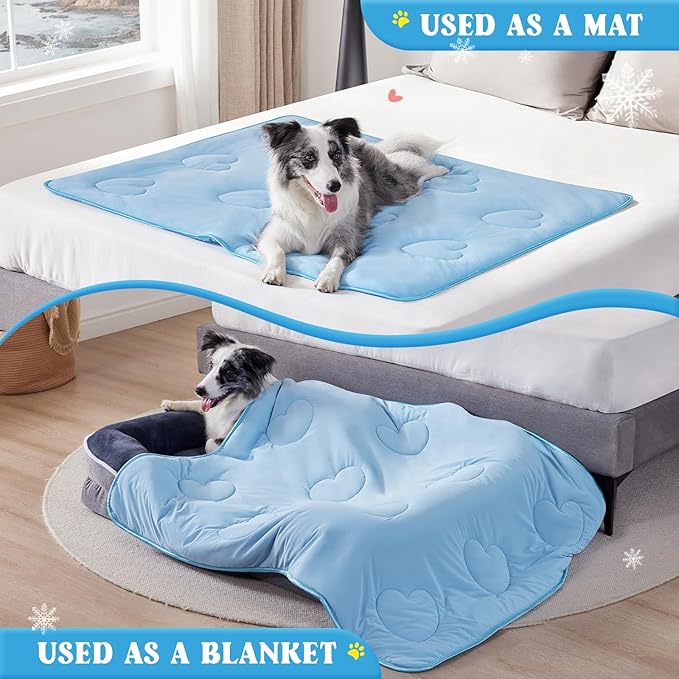 Cooling Blanket for Dogs, Lightweight & Durable Dog Cooling Mat, Q-MAX>0.45 Soft Breathable Pets Comforter for Couch, Bed & Car Essential - Light Blue 25x40 Inches