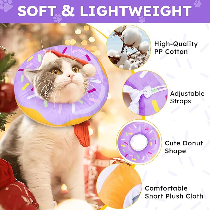 Cat Cone Collar Soft, Cat Recovery Collar for Wound Healing Cute Donut Adjustable Kittens Cones to Stop Licking Comfortable Lightweight Neck Elizabethan Collars for Cats Kittens After Surgery
