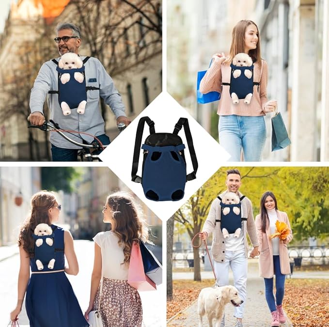 FEimaX Dog Carrier Backpack Pet Legs Out Front Cat Travel Bag, Adjustable Puppy Backpacks Carriers Hands-Free for Small Medium Dogs Cats Hiking Traveling Camping Daily Walking (Medium, Navy)