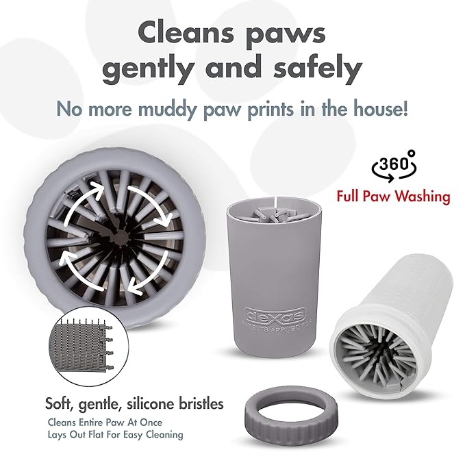 Dexas Medium MudBuster Portable Dog Paw Washer, Light Gray - Premium Quality Pet Supplies and Dog Accessories - Cleansing, Self Cleaning, Silicone - 6x6x6 Inches, 0.308 kg, 1 Count