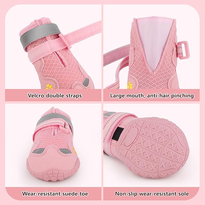 Dog Shoes for Large Medium Small Dog, Mesh Breathable Dog Shoes for Hot Pavement, Anti-Slip Dogs Boots Paw Protectors with Reflective for Outdoor Walking Indoor Hardfloors (Size 3)