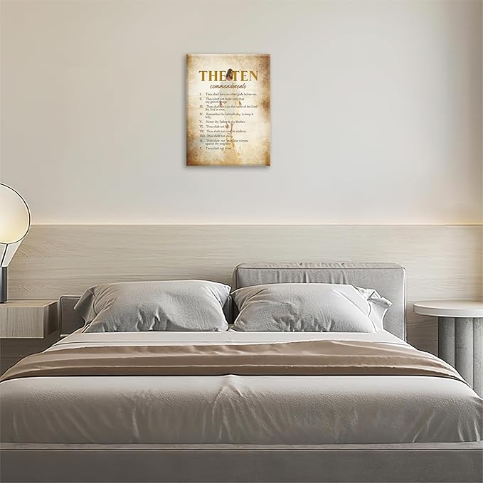 The Ten Commandments Christian Pictures Wall Art, Bible Verse Jesus Bathroom Wall Decor Religion Scripture Framed Painting Religious Canvas Artwork for Church Bedroom Living Room 16"L x 12"W