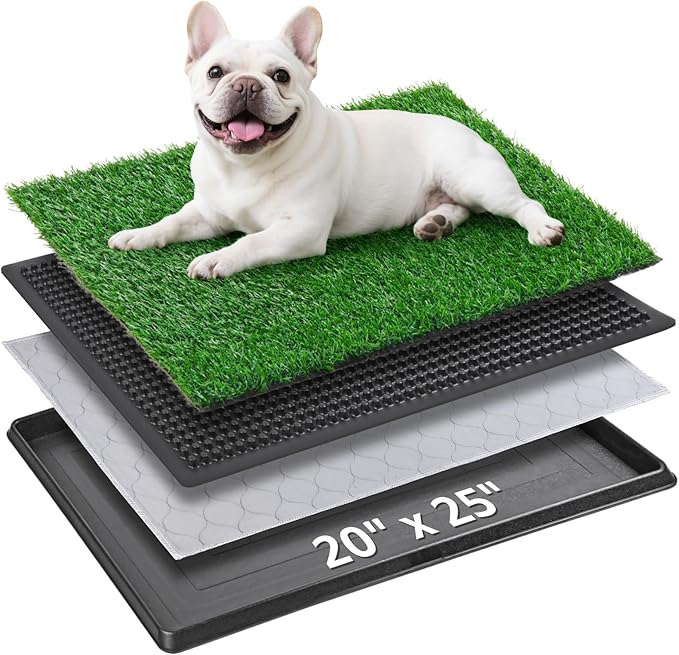 Dog Grass Pet Loo Indoor/Outdoor Portable Potty, Dog Litter Box, Artificial Grass Patch Bathroom Mat and Washable Pee Pad for Puppy Training, Full System with Trays (Pet Training Tray, 20"x25")