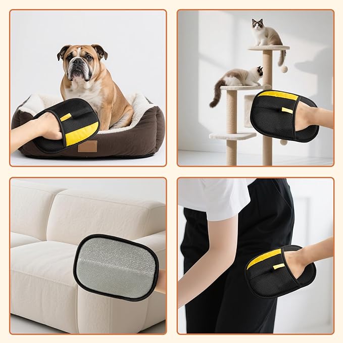 Hasina Upgrade Pet Hair Removal Glove - Reusable Grooming Glove for Dogs & Cats, Electrostatic Mitt for Pet Hair Removal, Remover Mitt for Furniture, Car Seats, Carpet & Clothing (Yellow-18)