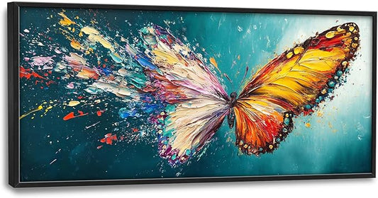 Extra Large Framed Abstract Butterfly Wall Art,Colorful Graffiti Wall Decor,Splashing Wings Pictures for Living Room,Canvas Print Painting Modern Artwork Bedroom Office Bathroom Home Decor 60L x30W