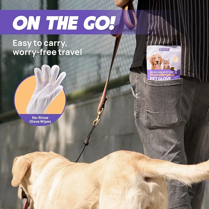 HICC PET Cleaning Deodorizing Glove Wipes for Dogs & Cats, Vet Recommended Hypoallergenic Pet Cleaning and Hydrating Glove Wipes, Nourish Fur Coconut Oil Pet Bathing Wipes for Horse Coat Care
