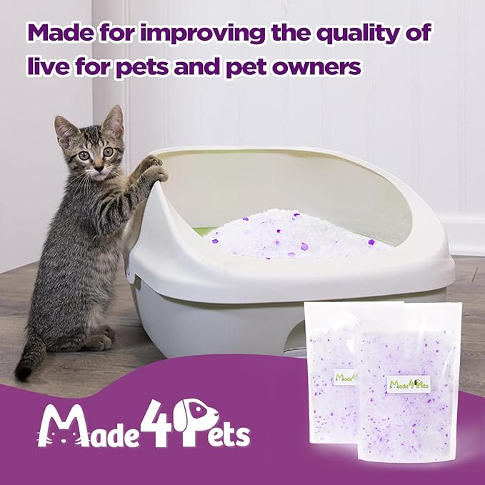 Made4Pets Cat Litter Crystals Kitty Litter Odor Control Crystal Litter Non Clumping No scooping Low Dust, Low Tracking, Lightweight, Dehydrates Waste,Lavender– 6.6 lbs (2 x 3.3 lb Packs)