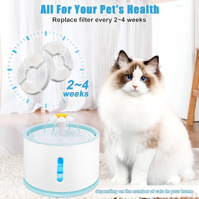 Cat Fountain Filter, 16 Pcs Cat Water Fountain Filters Replacement, 3-Filtration System Round Carbon Filters Compatible with 81oz / 2.4L Round Automatic Pet Dog Water Fountain Dispenser
