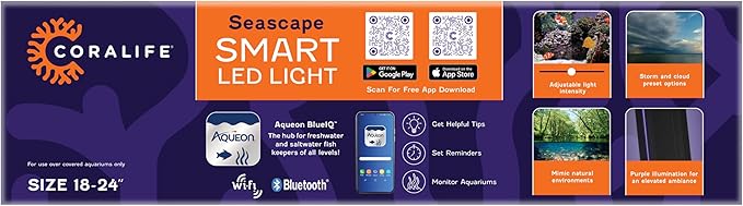 Coralife Fish Tank Aquarium Seascape WiFi/Bluetooth Smart LED Light Fixture, 18-24"