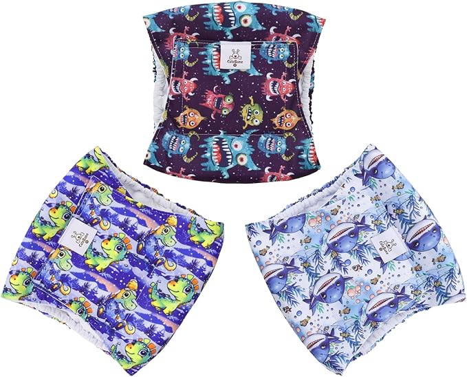 CuteBone Dog Diapers Male Belly Bands 3 Pack for Male Dogs Reusable Puppy Wraps DM65XS