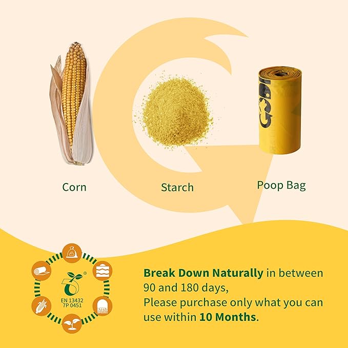 Certified 100% Compostable Poop Bags for Dogs, 270 Count Guaranteed Leak Proof and 18 Microns Extra Thick Dog Waste Bag, 18 Rolls of Plant Based Doggie Poop Bag, No Scented with ASTM D6400 & EN13432