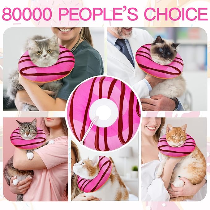 Cat Cone Collar Soft, Cute Cat Donut Collar After Surgery, Adjustable Kitten Recovery Cones to Stop Licking, Lightweight Neck Elizabethan Collars for Cats Kittens (Chocolate Pink, Small)