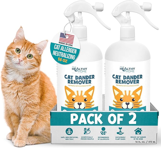Cat Dander Remover Aloe Vera Free - Pet Dander Allergy Reducer Relief Dry Skin Spray for Cats and Humans| Cruelty-Free & Made in USA (2 Pack)