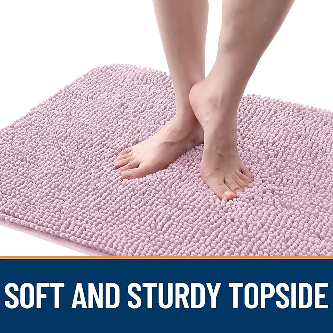 OLANLY Dog Door Mat for Muddy Paws 47x17, Absorbs Moisture and Dirt, Absorbent Non-Slip Washable Doormat, Quick Dry Chenille Mud Mat for Dogs, Entry Indoor Entryway Carpet for Inside Floor, Dusty Rose