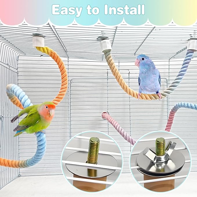 BNOSDM 3 Pcs Rope Perches for Bird Cages Gradient Sunset Color Bendable Climbing Rope Ladders & Swings Birds Cage Accessories Toy for Parakeets, Budgies, Cockatiels, Conures, Lovebirds