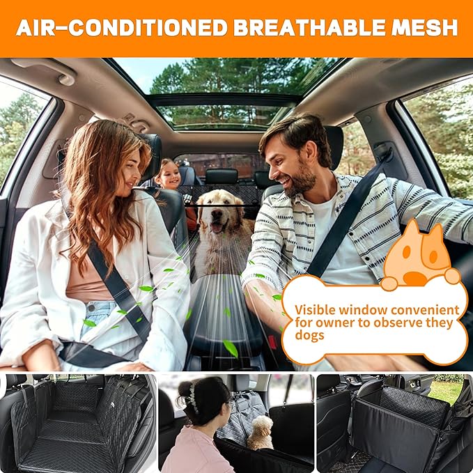 Back Seat Extender for Dogs,Waterproof Dog Car Seat Cover Protector with Mesh Window,Large Space Hammock for Car SUV Truck Dog Travel