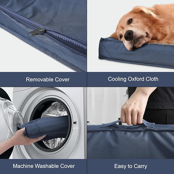 Outdoor XXL Dog Bed Waterproof, Dog Bed for Extra Large Dogs, Orthopedic Egg Foam Pet Bed with Washable and Removable Oxford Cooling Cover, Navy