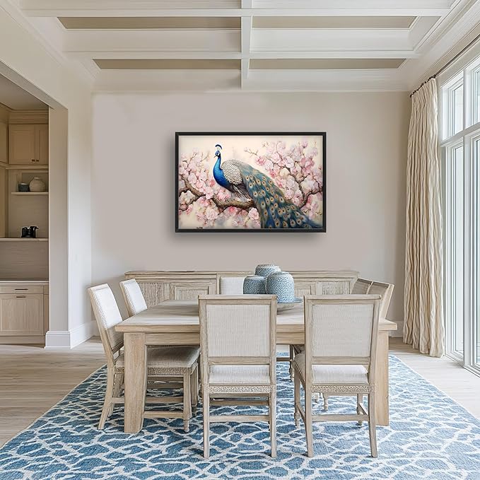 Quorin Peacock Large Wall Art Elegant Peacock Pictures Wall Decor Pink Flower Tree Canvas Print Painting Artwork for Bathroom Living Room Bedroom 36L x 24W
