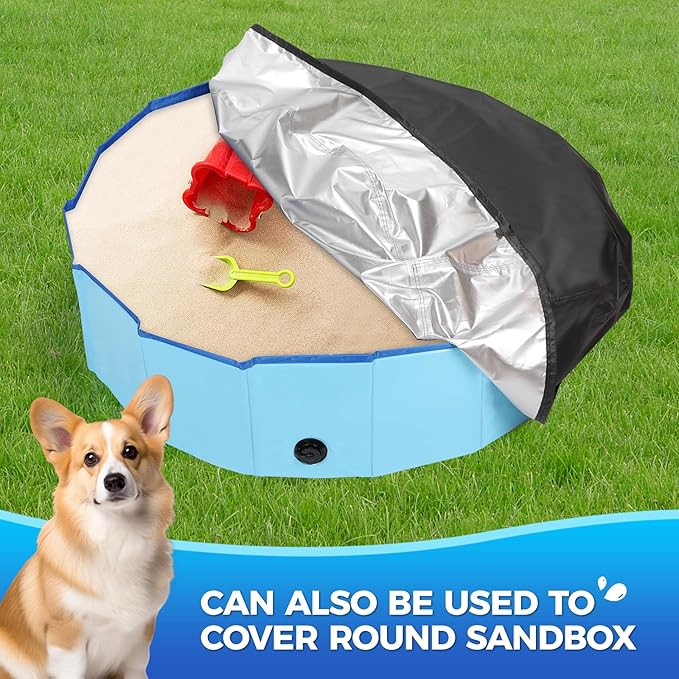 71 inch Dog Pool Cover, Portable Round Collapsible Bathing Tub Kiddie Pool Cover with Oxford Cloth Material and Drawstring Design, Waterproof and Dustproof (Black) - Only Cover…