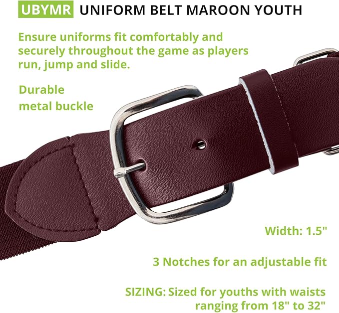 Champion Sports Baseball/Softball Uniform Belt, Comfort Stretch Fit Durable Syntex Tab - Youth & Adult Sizes, Multiple Colors