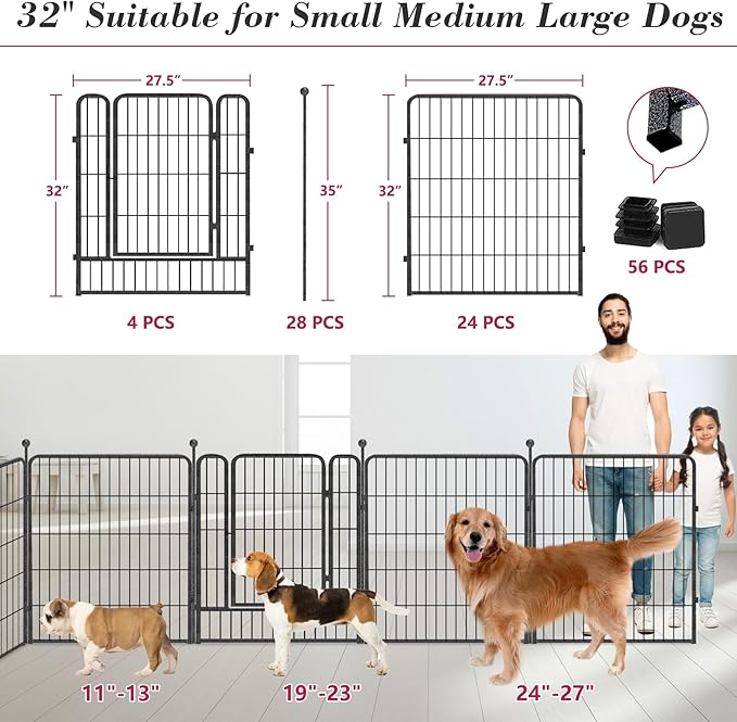 Dog Playpen 32 inch 28 Panels Indoor Outdoor Dog Pen for Medium/Small Dogs Heavy Duty Metal Dog Fence Outdoor for Yard, Puppy Playpen with Door Portable Pet Fence for RV Camping Yard