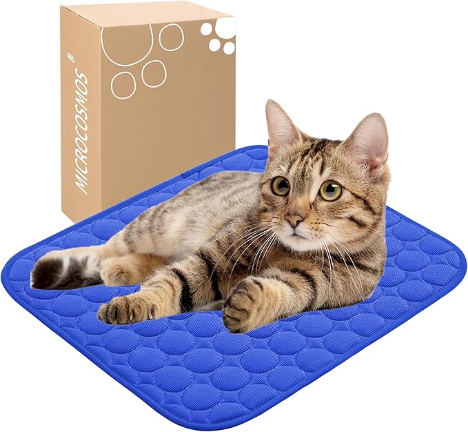 MICROCOSMOS Summer Cooling Mat & Sleeping Pad- Water Absorption Top, Materials Safe, Easy Carry, EZ Clean. Keep Cooling for Pets, Kids and Adults.(Dark Blue, 19" x 15")
