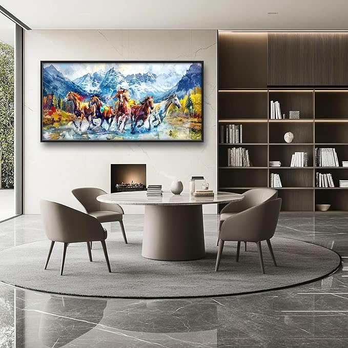 Horse Large Wall Art Running Horses Pictures Colorful Horse Mountain Landscape Wall Decor Wild Animal Nature Canvas Print Painting Artwork for Bathroom Living Room Bedroom 60L" x 30W"