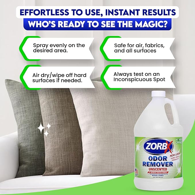 ZORBX Unscented Odor Eliminator Spray 128 Oz, 1 Gallon - Used in Hospitals & Healthcare Facilities - Advanced Trusted Odor Remover Formula - All-Purpose Deodorizer for Dog, Cat, Home, Carpet & Car