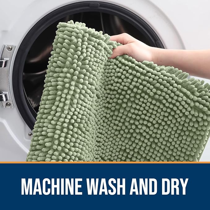 OLANLY Dog Door Mat for Muddy Paws 36x24, Absorbs Moisture and Dirt, Absorbent Non-Slip Washable Doormat, Quick Dry Chenille Mud Mat for Dogs, Entry Indoor Entryway Carpet for Inside Floor, Sage Green