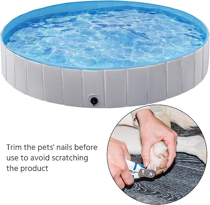 Yaheetech Dog Pet Bath Pool Foldable Hard Plastic Doggie Duck Swimming Pool Collapsible PVC Outdoor Bathing Tub Dog Pools for Large Small Dogs-63 x 11.8 inch,XXL,Gray